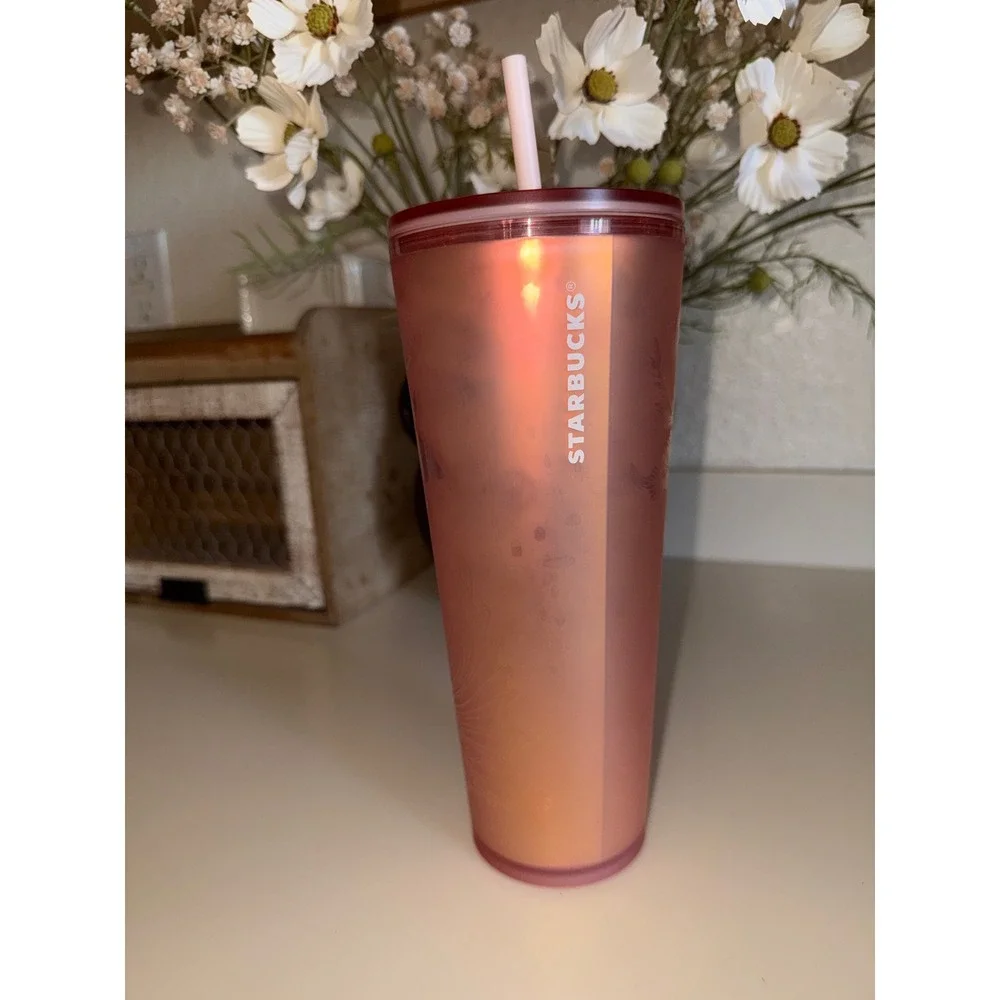 Starbucks Siren Mermaid Iridescent Rose Gold Venti 24oz Cold Cup Tumbler Pink